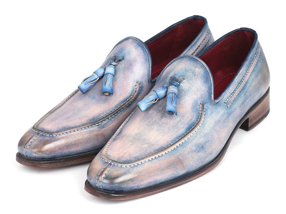 Paul Parkman Men's Hand Painted Leather Tassel Loafers in Lila