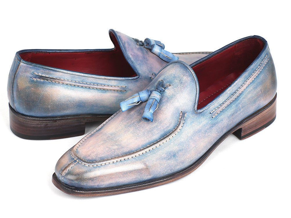 Paul Parkman Men's Hand Painted Leather Tassel Loafers in Lila