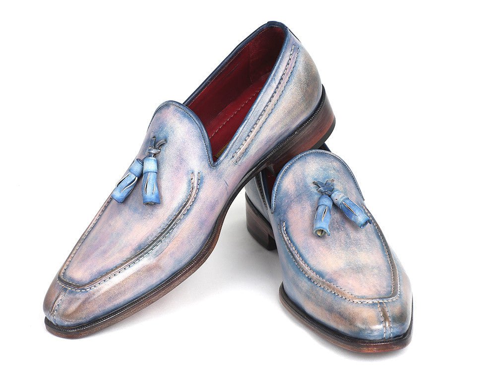 Paul Parkman Men's Hand Painted Leather Tassel Loafers in Lila