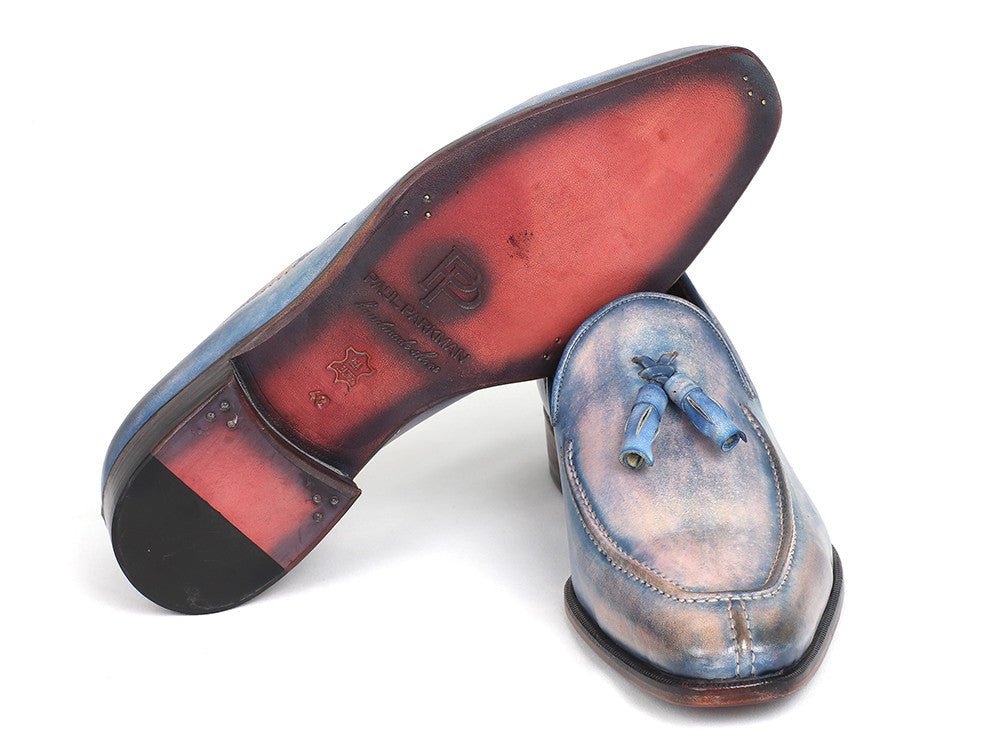 Paul Parkman Men's Hand Painted Leather Tassel Loafers in Lila
