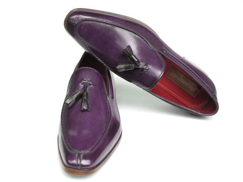 Paul Parkman Men's Hand Painted Leather Tassel Loafers in Purple