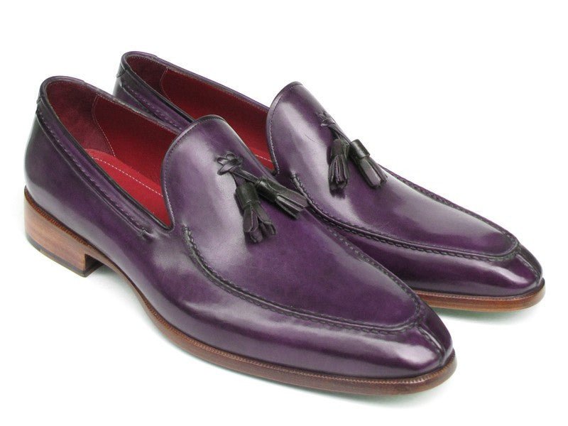 Paul Parkman Men's Hand Painted Leather Tassel Loafers in Purple