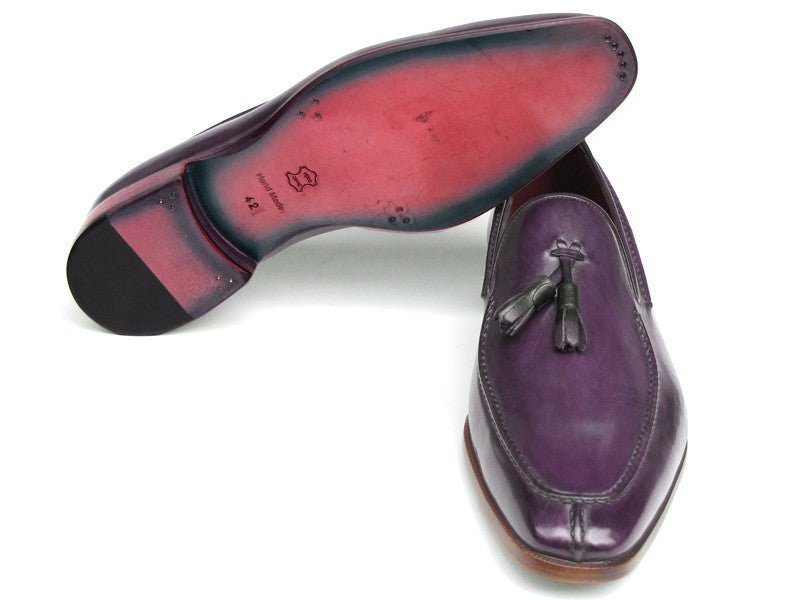 Paul Parkman Men's Hand Painted Leather Tassel Loafers in Purple