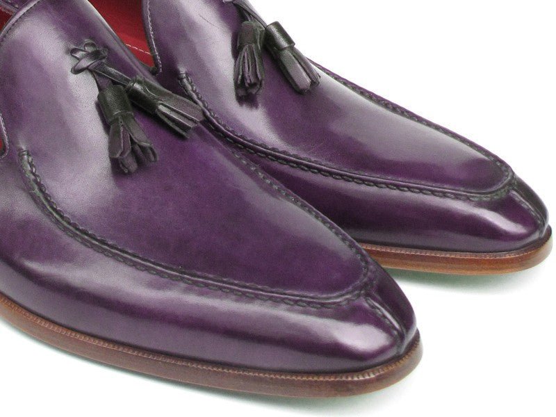 Paul Parkman Men's Hand Painted Leather Tassel Loafers in Purple