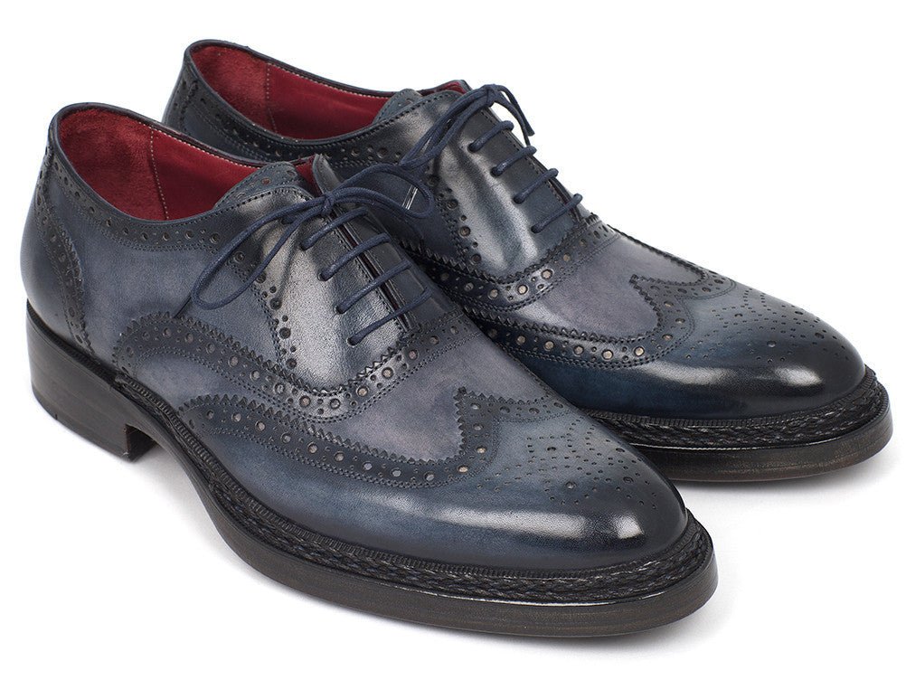 Paul Parkman Men's Hand Painted Leather Wingtip Brogues in Blue