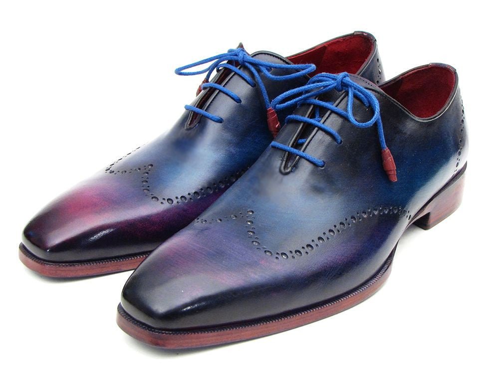 Paul Parkman Men's Hand Painted Leather Wingtip Oxfords in Blue and Purple
