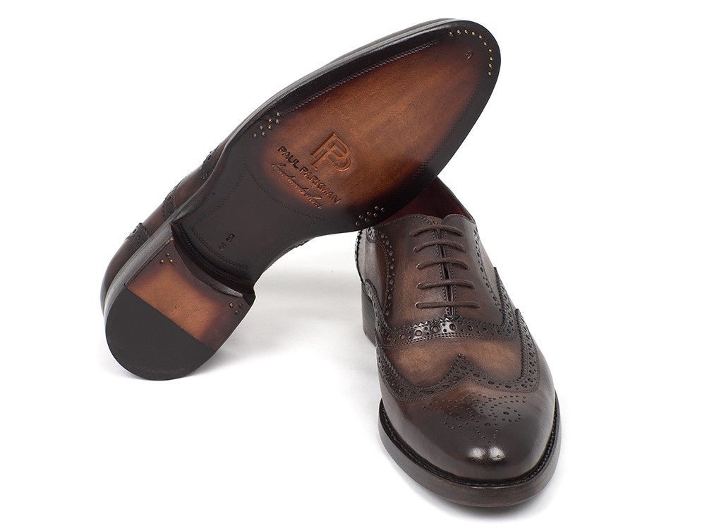 Paul Parkman Men's Hand Painted Leather Wingtip Oxfords in Brown