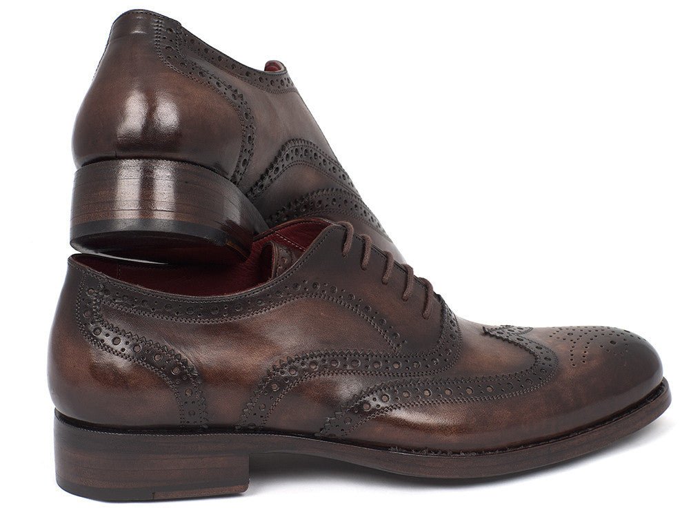 Paul Parkman Men's Hand Painted Leather Wingtip Oxfords in Brown