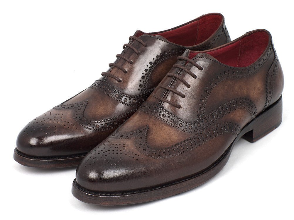 Paul Parkman Men's Hand Painted Leather Wingtip Oxfords in Brown