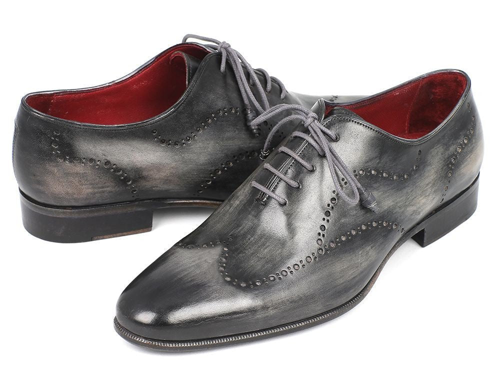 Paul Parkman Men's Hand Painted Leather Wingtip Oxfords in Gray and Black