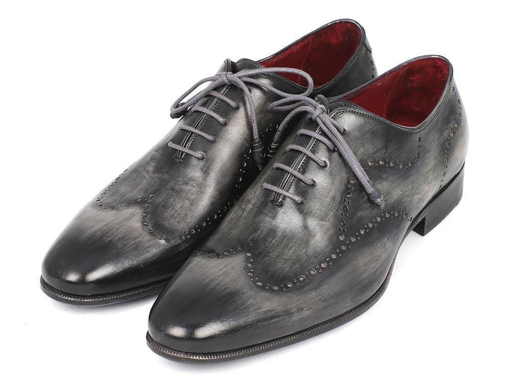 Paul Parkman Men's Hand Painted Leather Wingtip Oxfords in Gray and Black