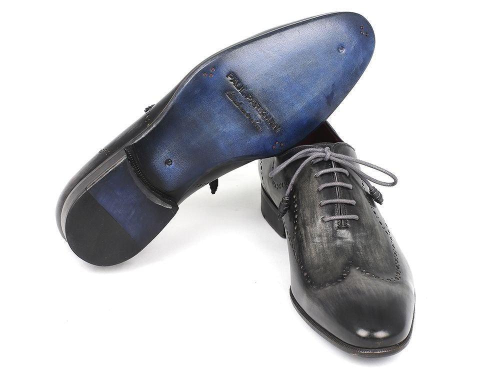 Paul Parkman Men's Hand Painted Leather Wingtip Oxfords in Gray and Black