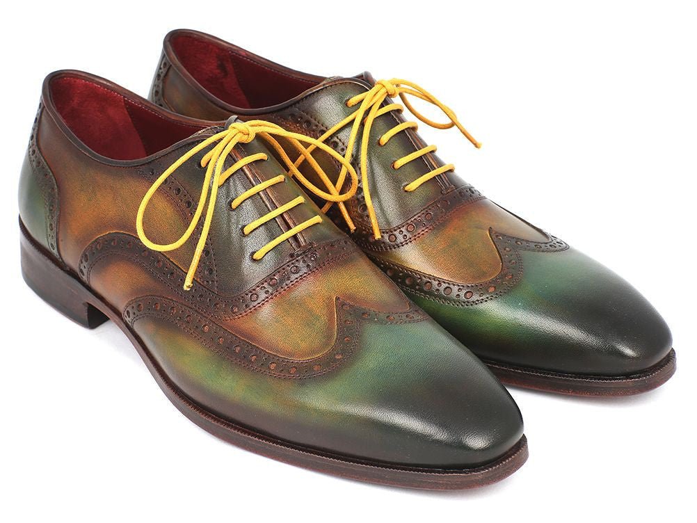 Paul Parkman Men's Hand Painted Leather Wingtip Oxfords in Green