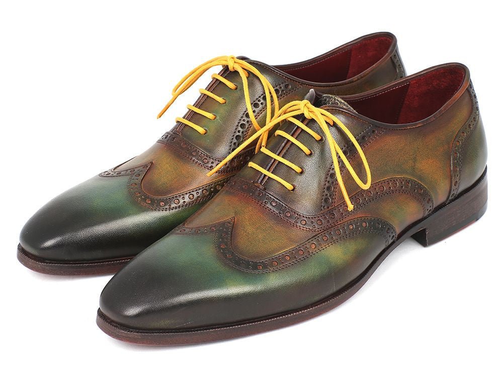 Paul Parkman Men's Hand Painted Leather Wingtip Oxfords in Green