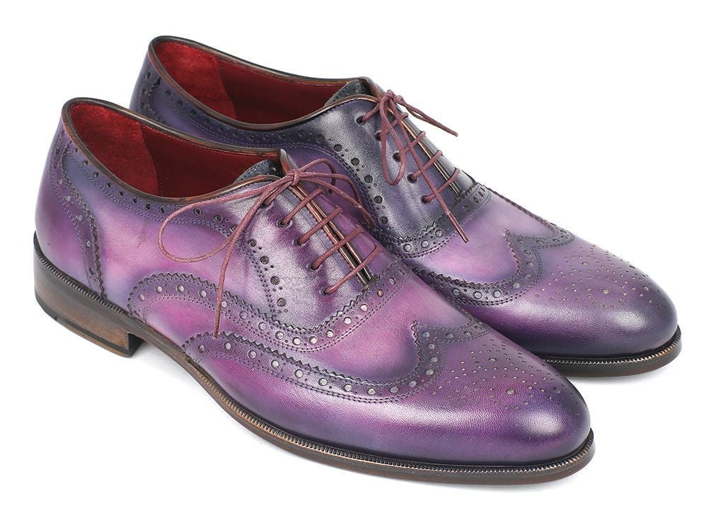 Paul Parkman Men's Hand Painted Leather Wingtip Oxfords in Purple and Navy