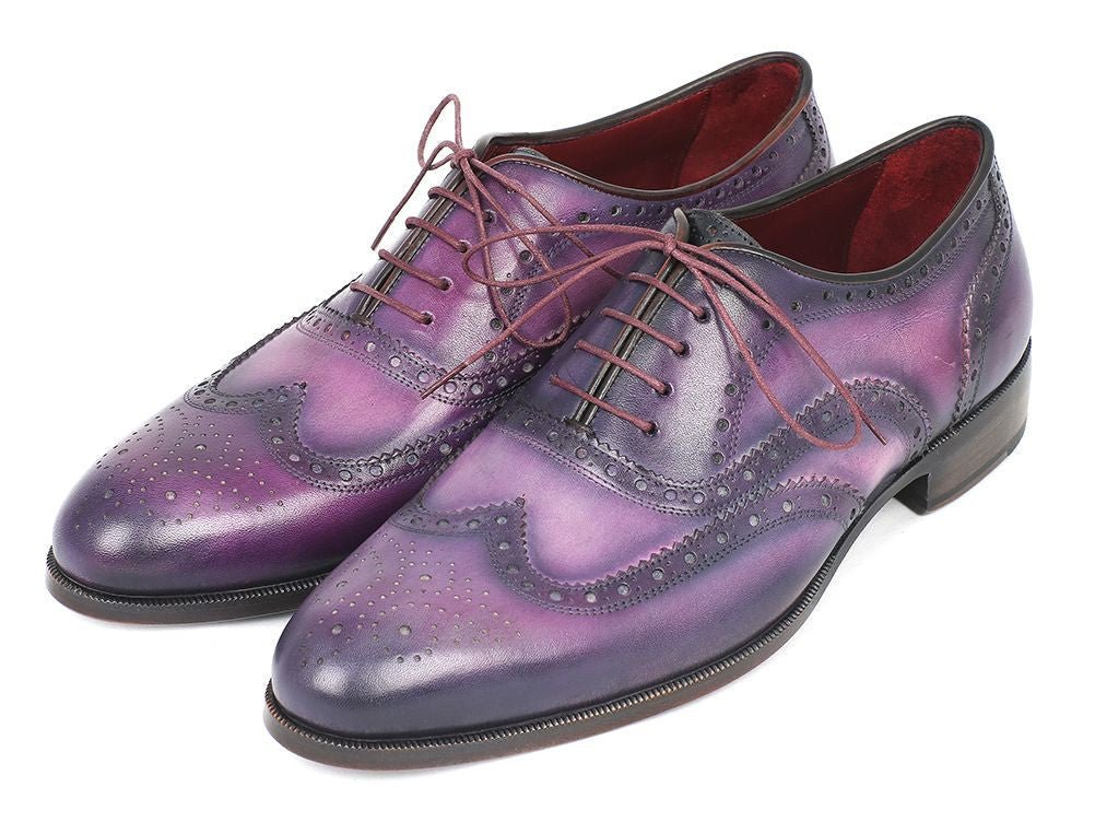 Paul Parkman Men's Hand Painted Leather Wingtip Oxfords in Purple and Navy