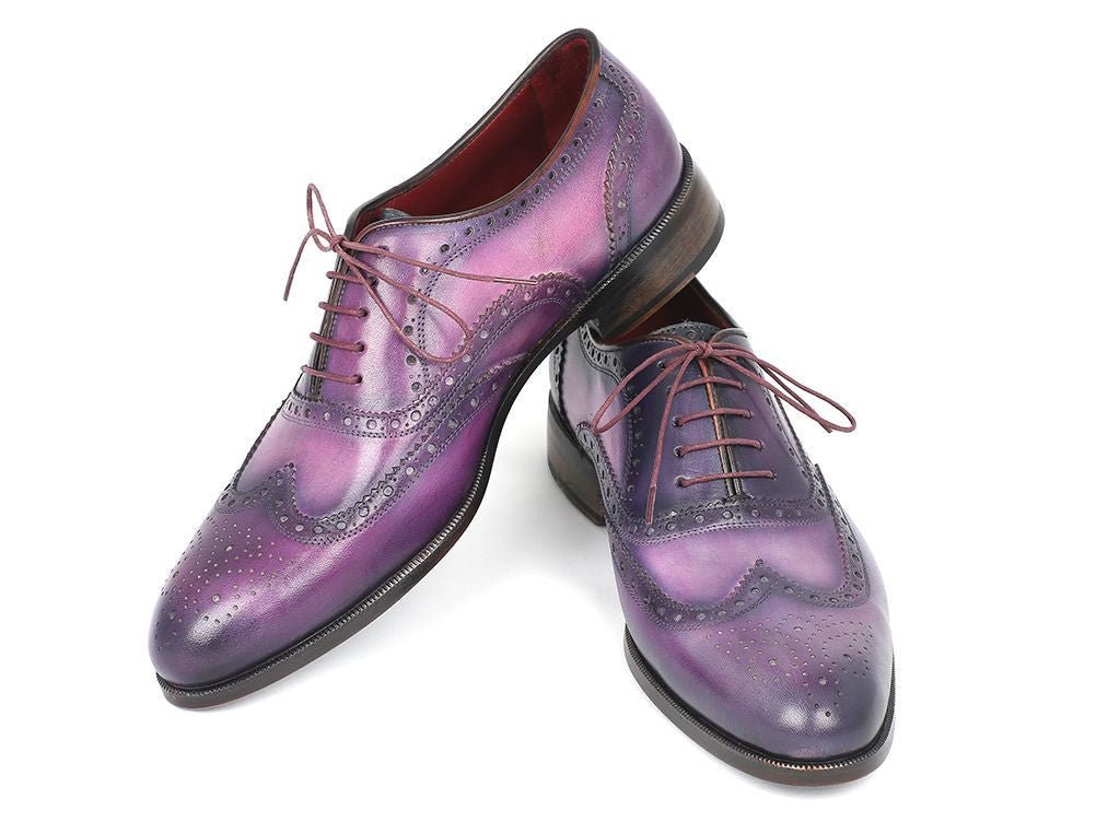 Paul Parkman Men's Hand Painted Leather Wingtip Oxfords in Purple and Navy