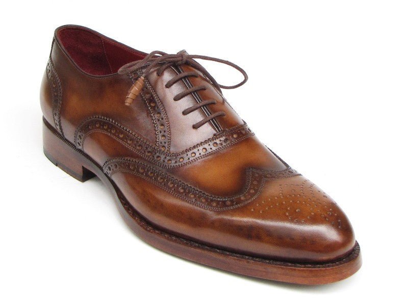 Paul Parkman Men's Hand Painted Leather Wingtip Oxfords in Tobacco