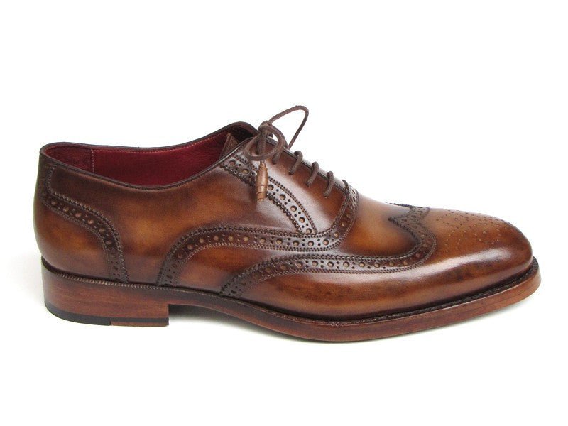 Paul Parkman Men's Hand Painted Leather Wingtip Oxfords in Tobacco