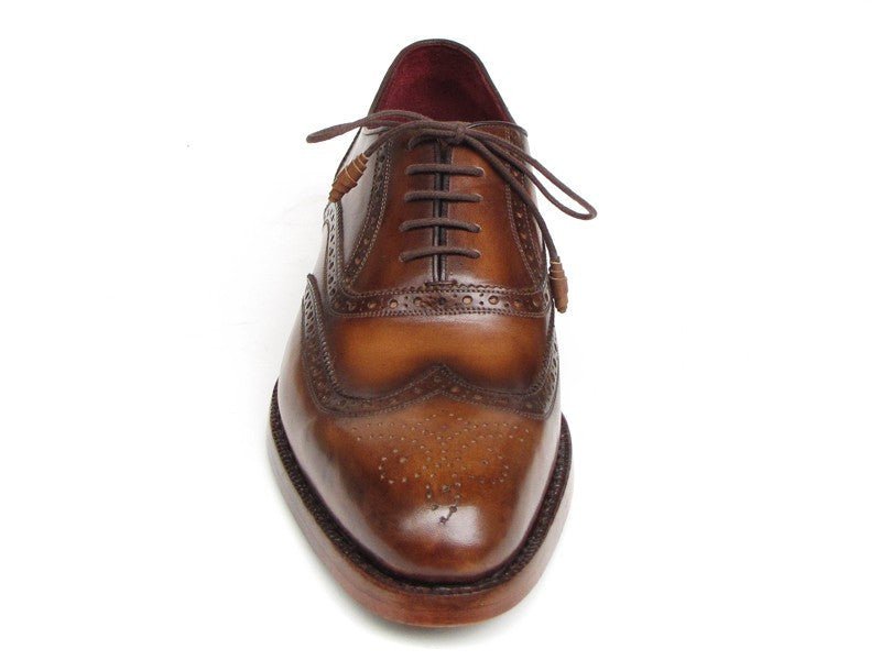 Paul Parkman Men's Hand Painted Leather Wingtip Oxfords in Tobacco