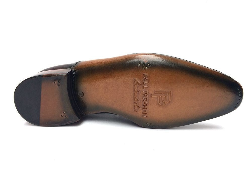 Paul Parkman Men's Hand Painted Medallion Toe Leather Oxfords in Green and Purple