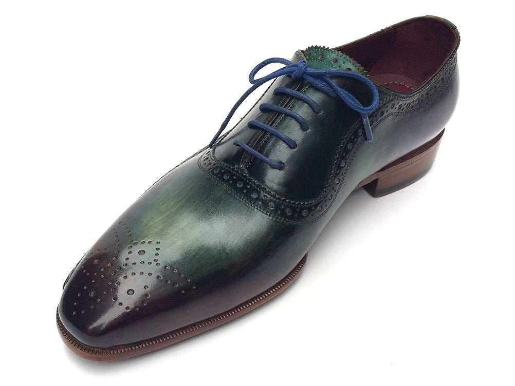Paul Parkman Men's Hand Painted Medallion Toe Leather Oxfords in Green and Purple