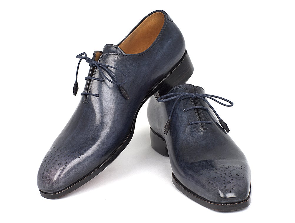 Paul Parkman Men's Hand Painted Medallion Toe Wholecut Oxfords in Navy