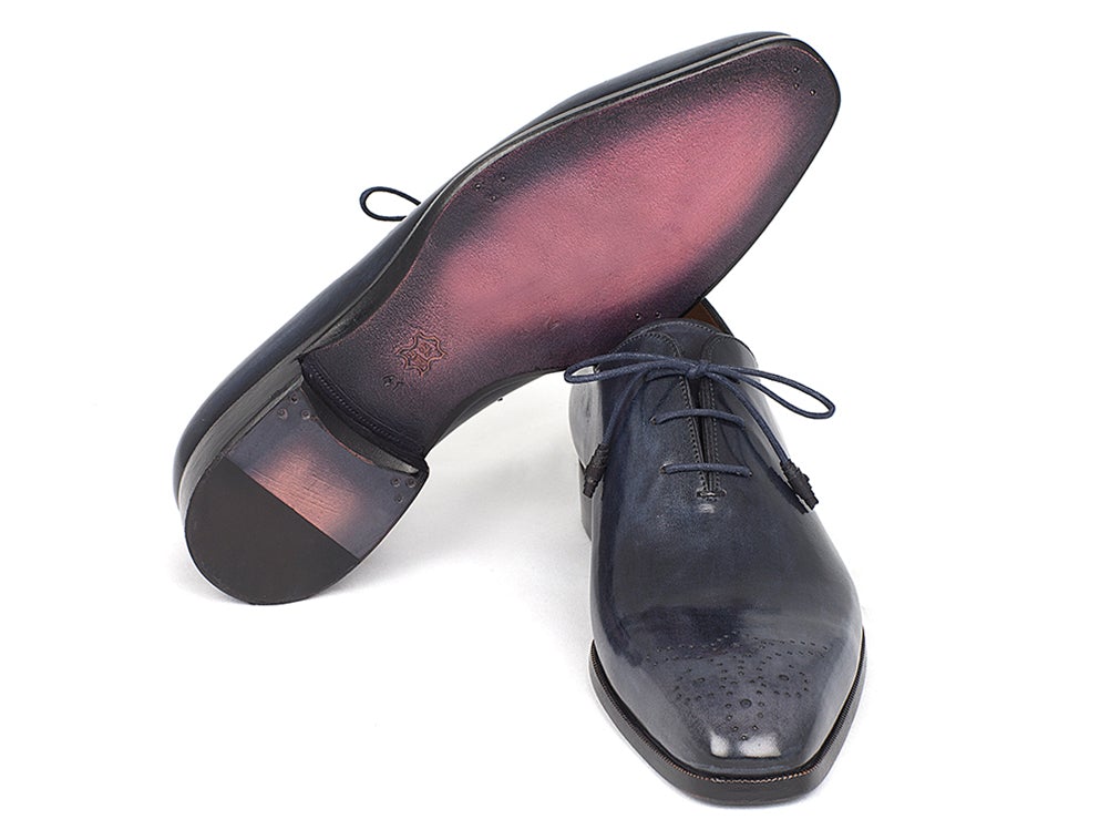 Paul Parkman Men's Hand Painted Medallion Toe Wholecut Oxfords in Navy