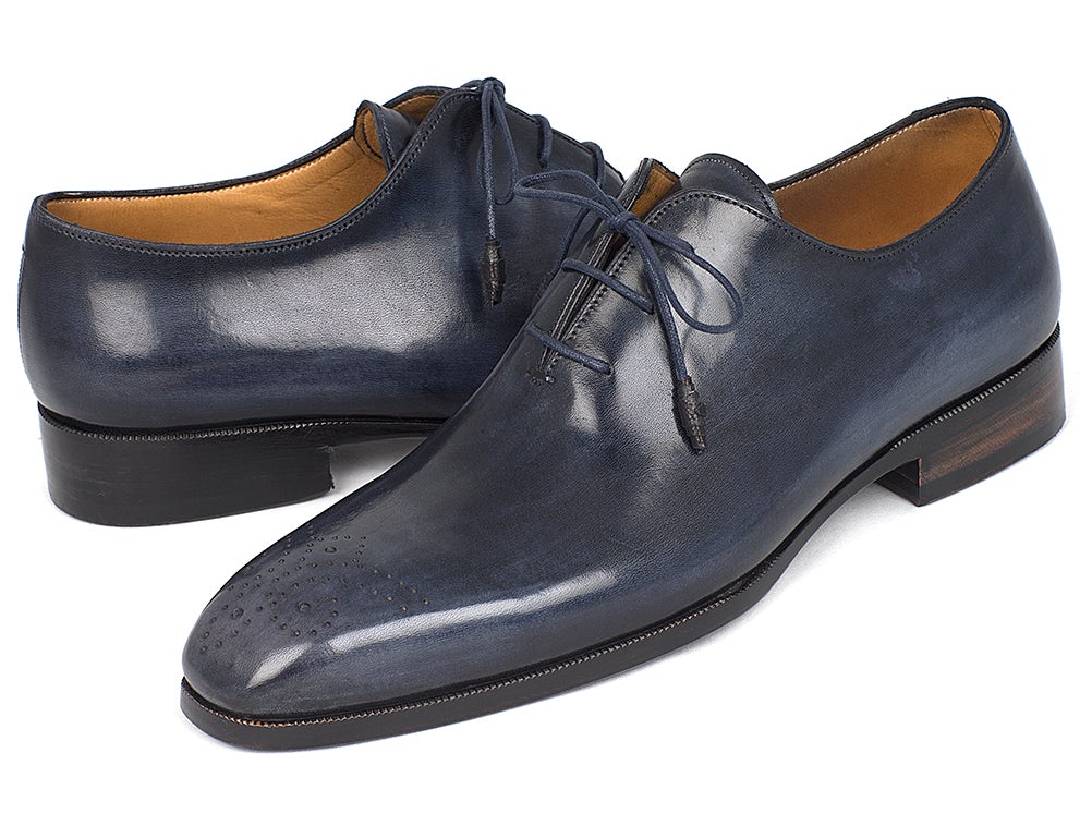 Paul Parkman Men's Hand Painted Medallion Toe Wholecut Oxfords in Navy