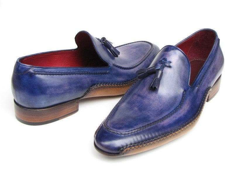 Paul Parkman Men's Hand Painted Side Sewn Tassel Loafers in Blue and Purple