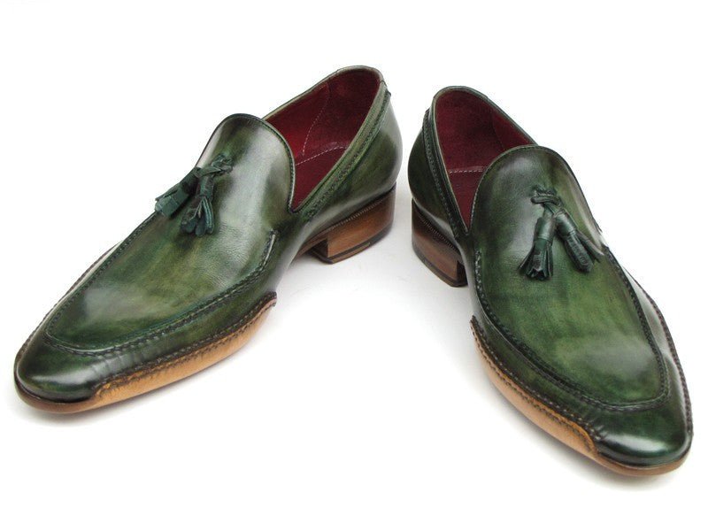 Paul Parkman Men's Hand Painted Side Sewn Tassel Loafers in Green