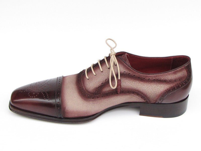 Paul Parkman Men's Hand Painted Suede Captoe Oxfords in Bordeaux and Beige