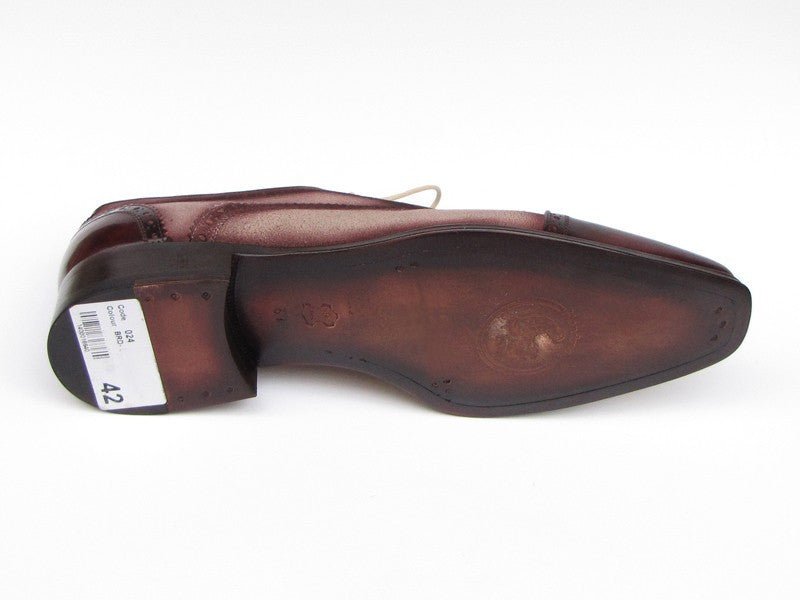 Paul Parkman Men's Hand Painted Suede Captoe Oxfords in Bordeaux and Beige