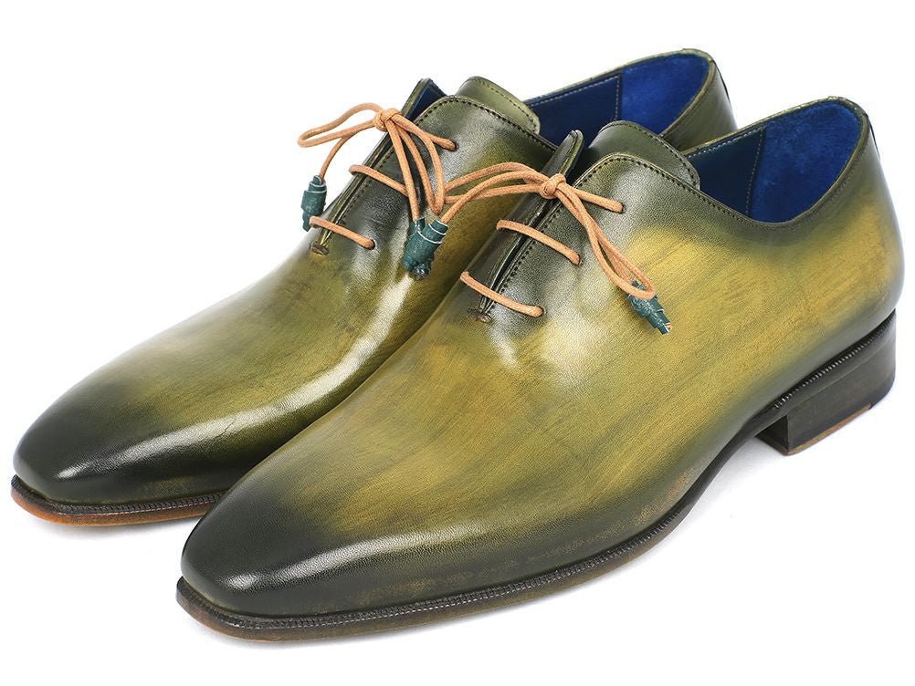 Paul Parkman Men's Hand Painted Wholecut Leather Oxfords in Antique Green