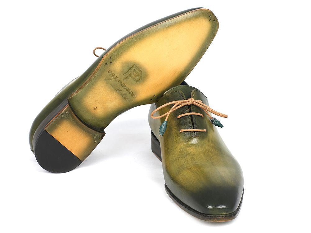 Paul Parkman Men's Hand Painted Wholecut Leather Oxfords in Antique Green