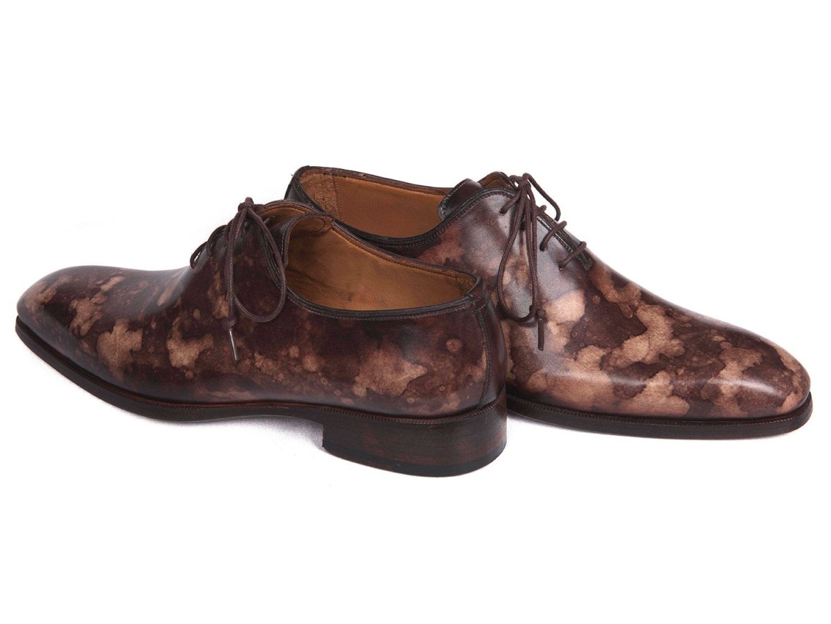 Paul Parkman Men's Hand Painted Wholecut Oxfords in Brown Camouflage