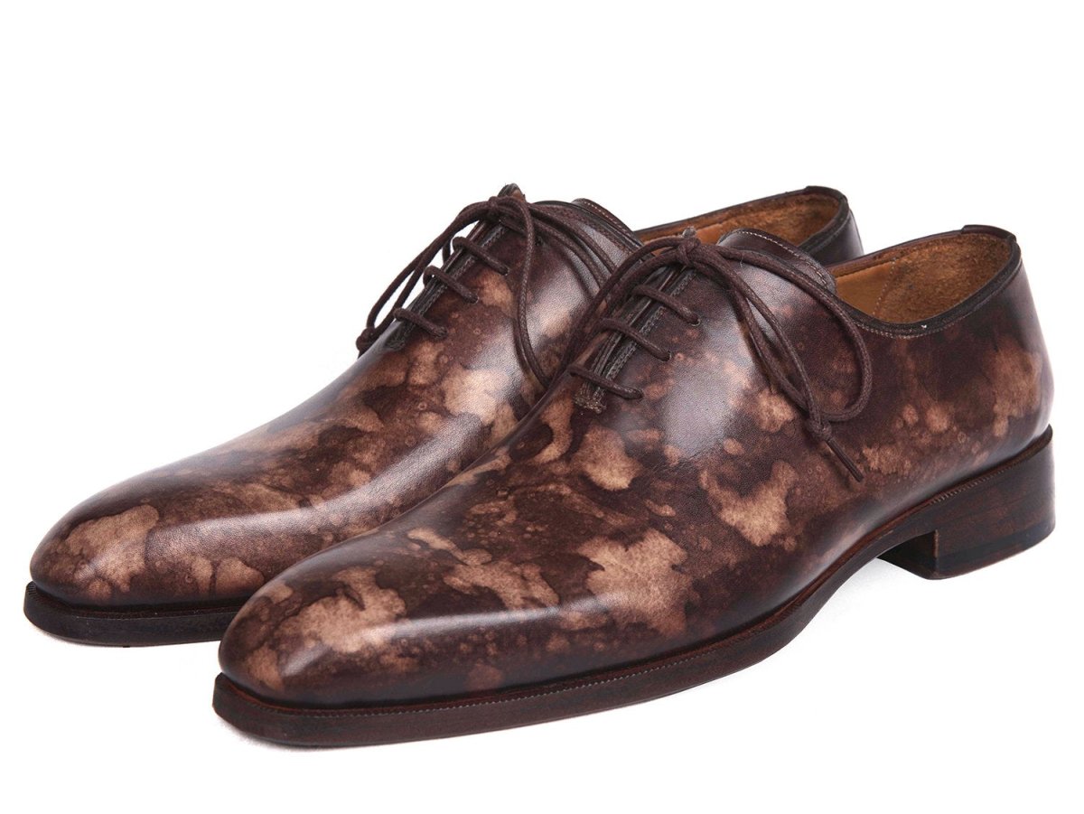 Paul Parkman Men's Hand Painted Wholecut Oxfords in Brown Camouflage