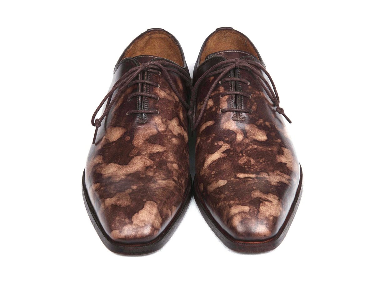 Paul Parkman Men's Hand Painted Wholecut Oxfords in Brown Camouflage