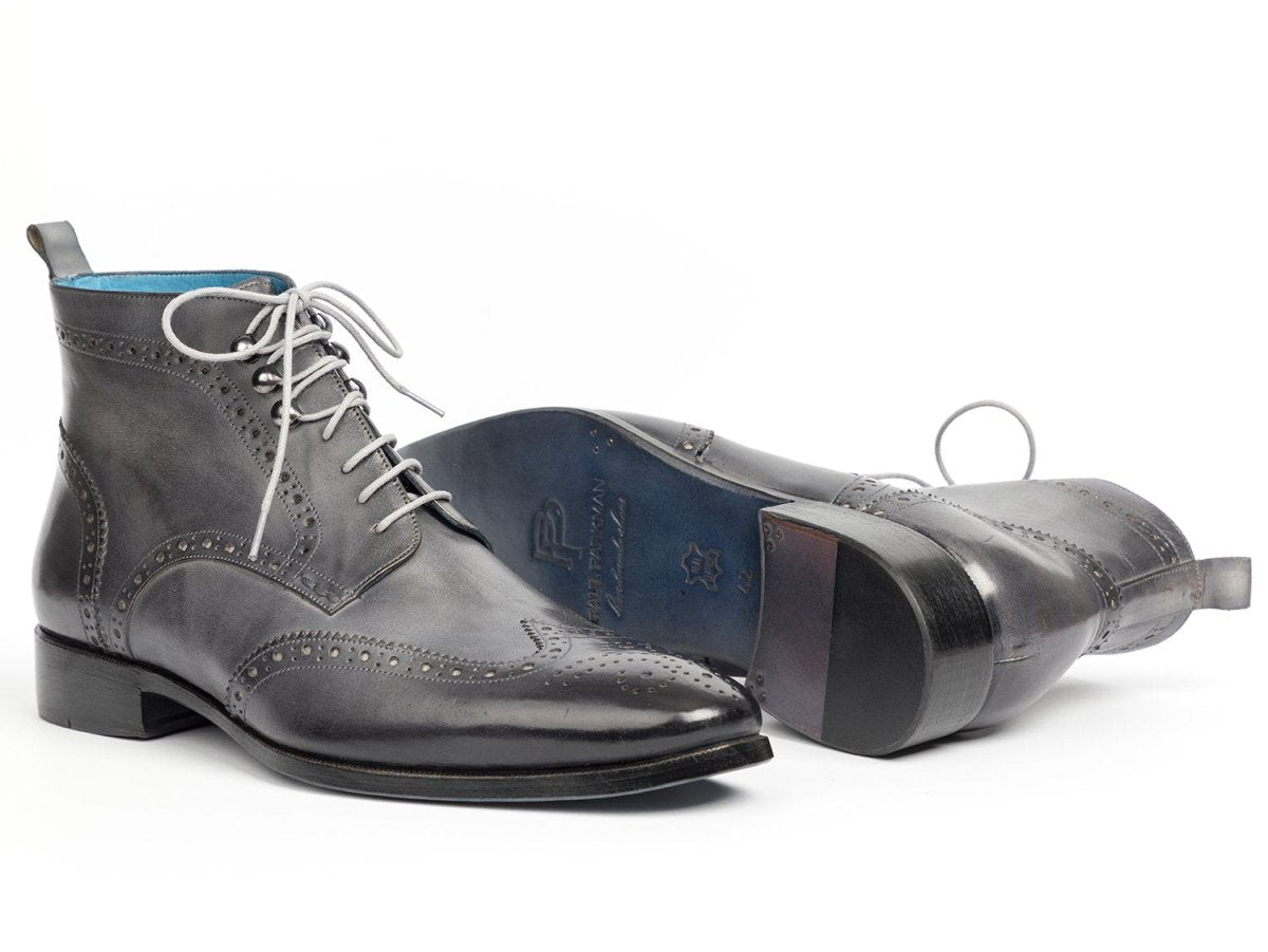 Paul Parkman Men's Hand Painted Wingtip Ankle Boots in Gray
