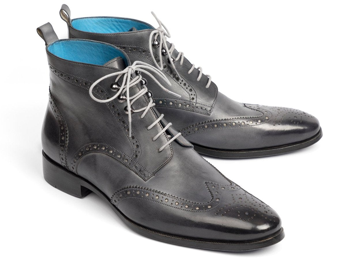 Paul Parkman Men's Hand Painted Wingtip Ankle Boots in Gray