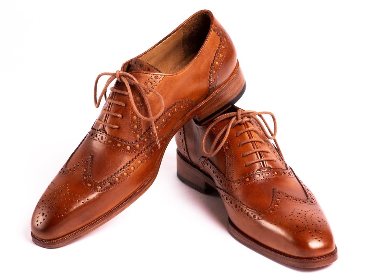 Paul Parkman Men's Hand Painted Wingtip Oxfords in Mid Brown