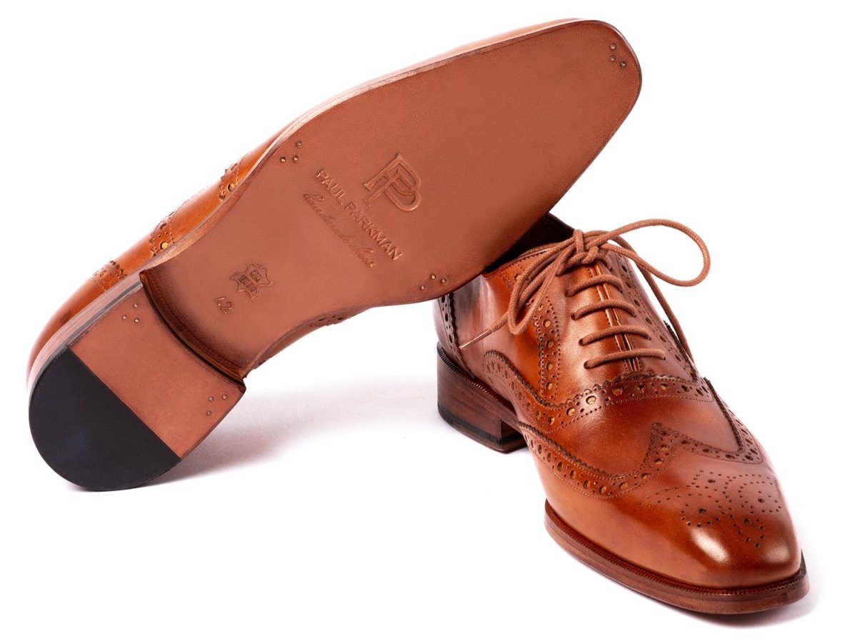 Paul Parkman Men's Hand Painted Wingtip Oxfords in Mid Brown