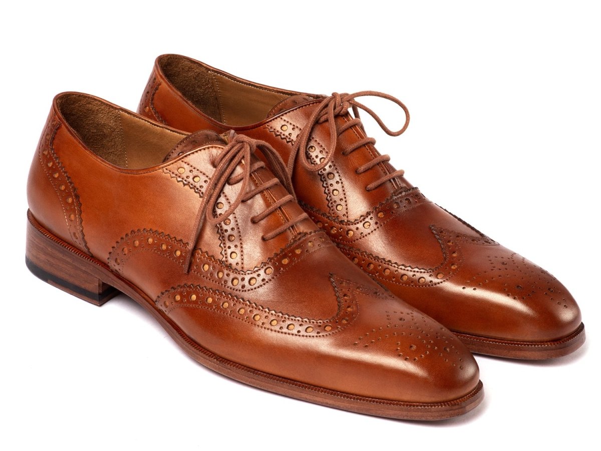 Paul Parkman Men's Hand Painted Wingtip Oxfords in Mid Brown