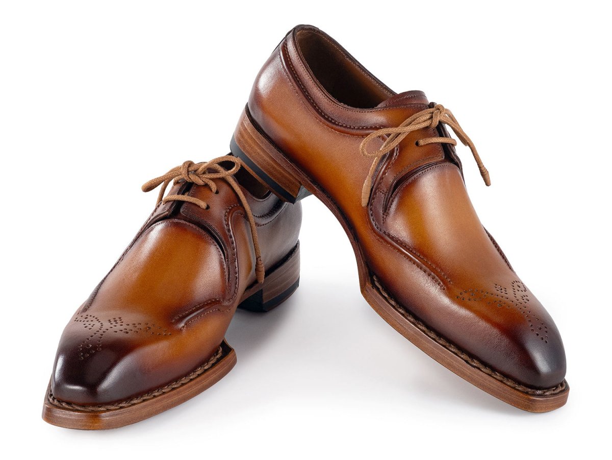 Paul Parkman Men's Hand Welted Leather Derby Shoes in Camel Brown