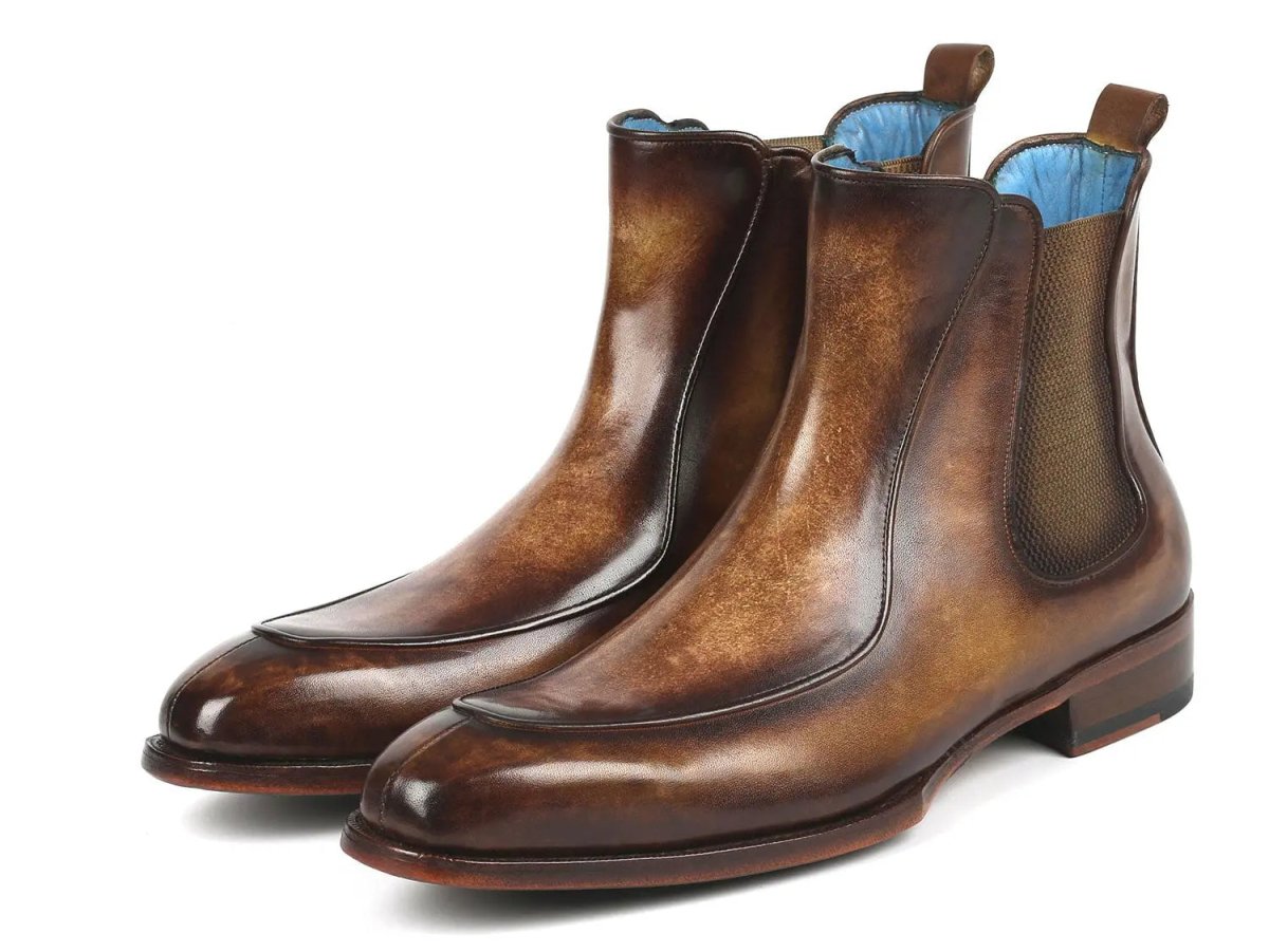 Paul Parkman Men's Handpainted Chelsea Boots Goodyear Welted in Brown