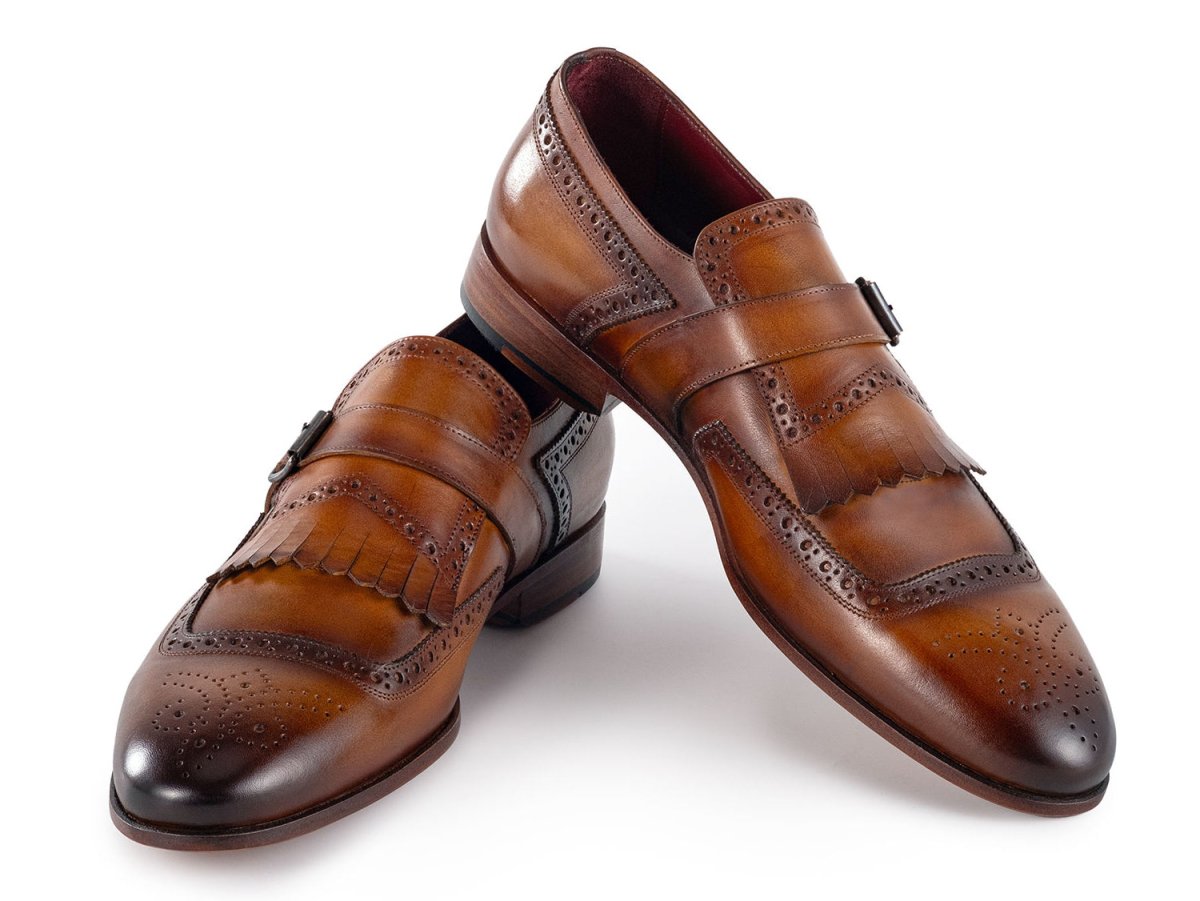 Paul Parkman Men's Kiltie Monkstrap Shoes Brown Leather (ID12BR95)