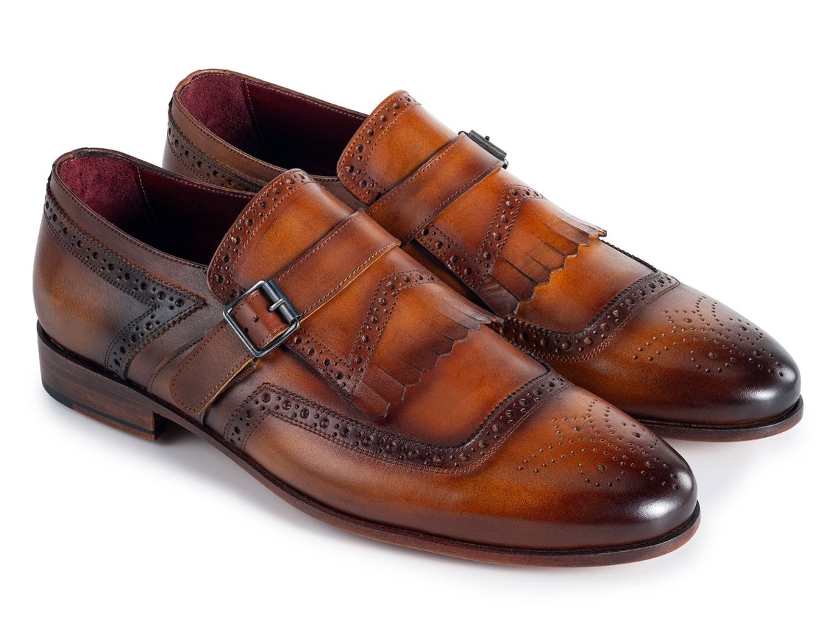 Paul Parkman Men's Kiltie Monkstrap Shoes Brown Leather (ID12BR95)
