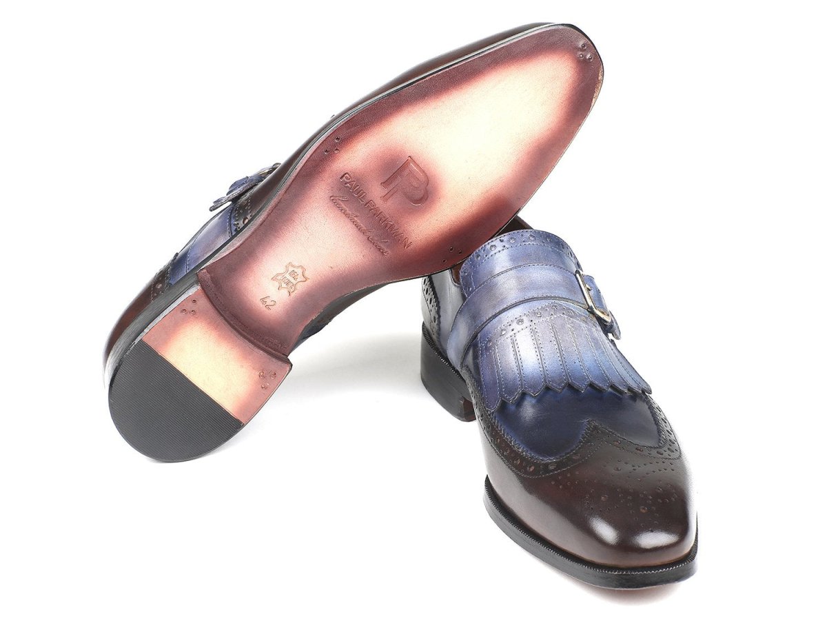 Paul Parkman Men's Kiltie Monkstraps in Blue and Brown