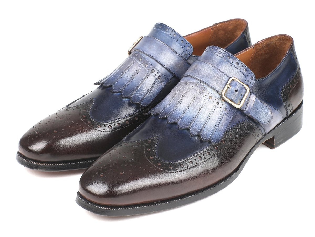 Paul Parkman Men's Kiltie Monkstraps in Blue and Brown