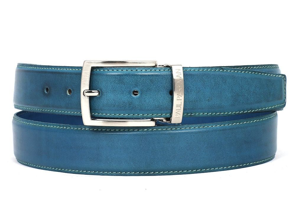 Paul Parkman Men's Leather Belt Hand - Painted Sky Blue (IDB01 - SKYBLU)